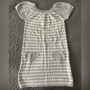 GAP Gray Striped Sweater Dress Heart Pockets Short Sleeves Cotton Viscose Sz 5